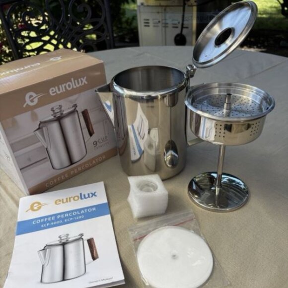 Eurolux Percolator Coffee Maker Pot - 9 Cups | Durable Stainless Steel NEW - Picture 1 of 7